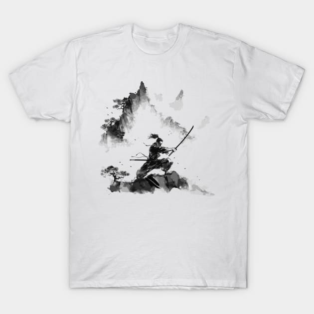 Samurai ink mountain T-Shirt by Meca-artwork